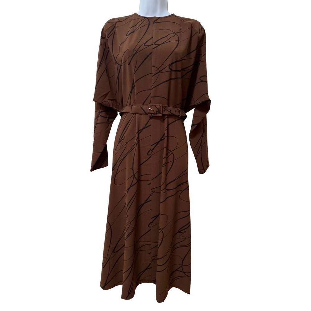 Tuckernuck‎ Twombly Bex Belted Flowy Midi Dress Size M Brown Elegant Modest NEW